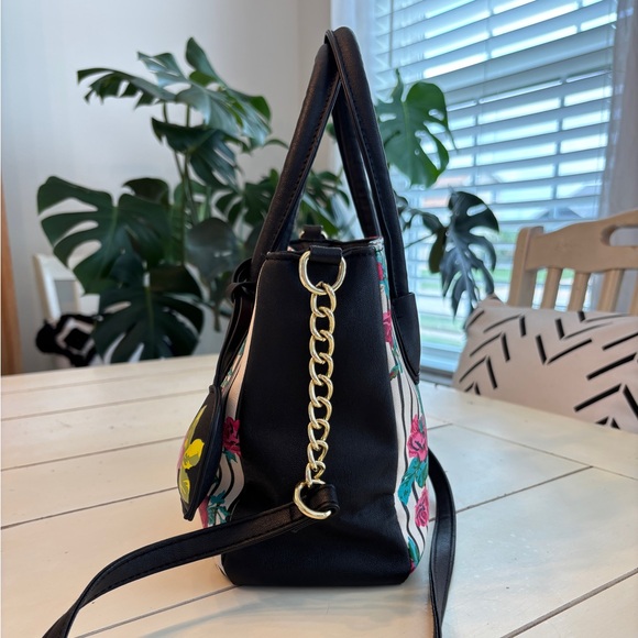 Luv Betsey Johnson Flower Satchel Crossbody Bag Black Striped 9x8x4/5 - Picture 6 of 16
